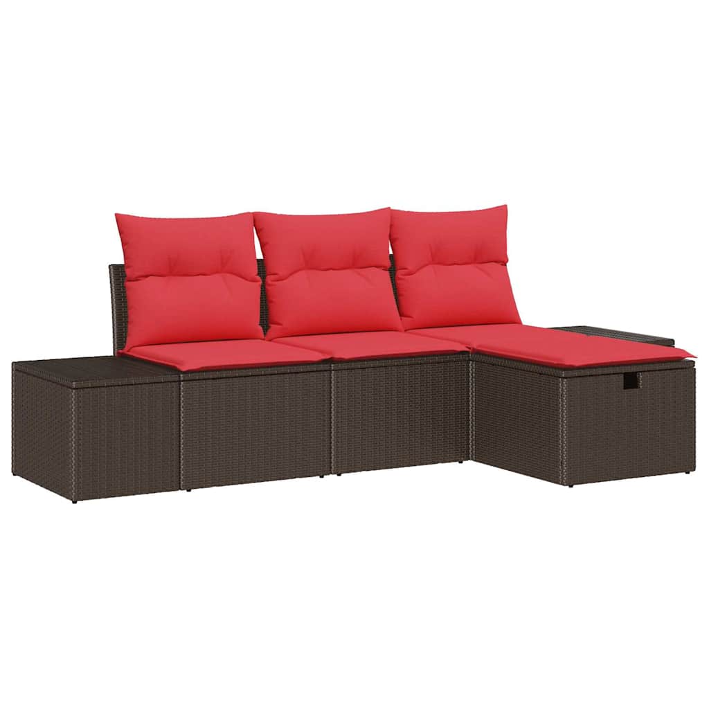 vidaXL Tuinbank Set met kussen met opslag 4 pcs poly rattan