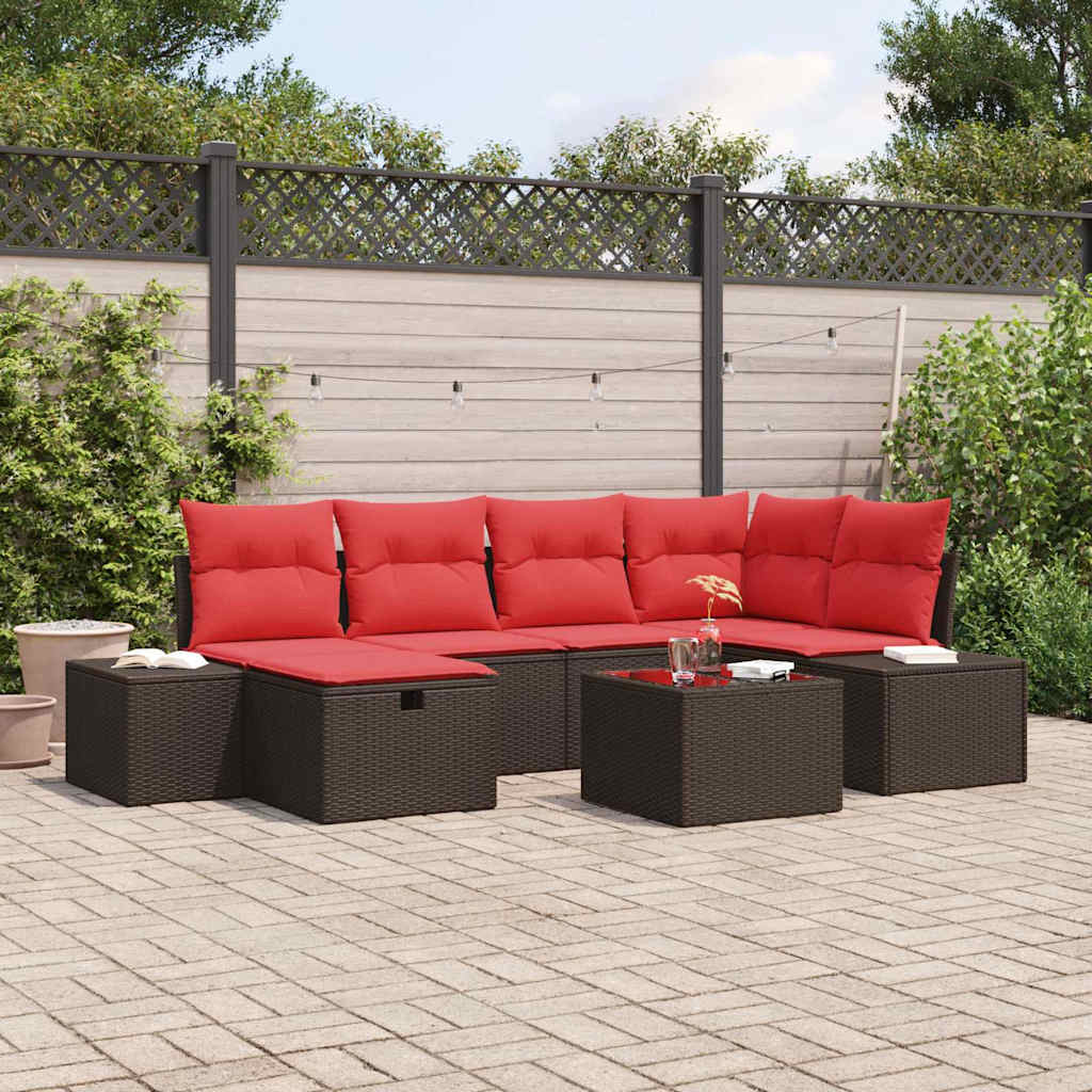 vidaXL Tuinbank Set met kussen 6 pcs Bruin poly rattan
