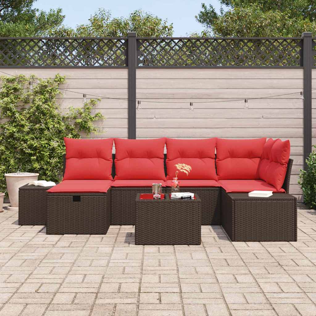 vidaXL Tuinbank Set met kussen 6 pcs Bruin poly rattan