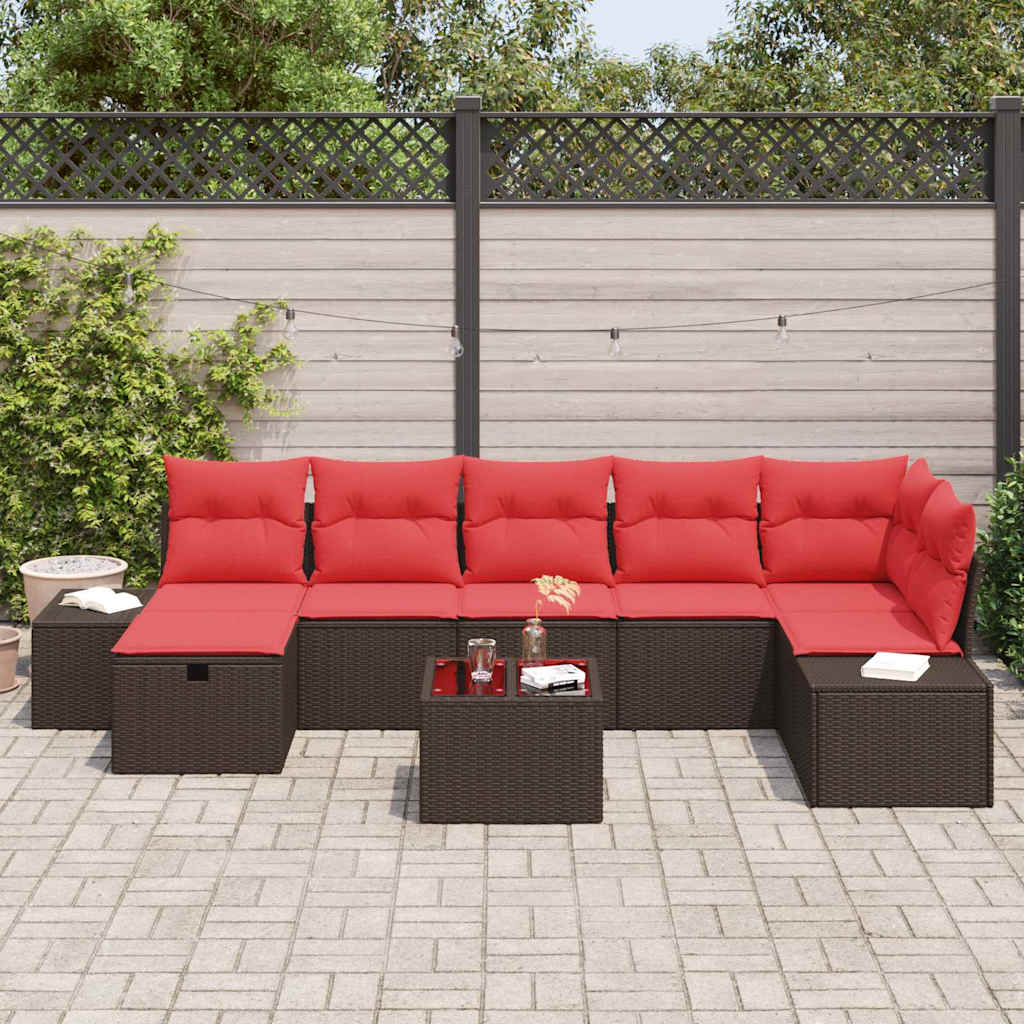 vidaXL Tuinbank Set met kussen 7 pcs Bruin poly rattan