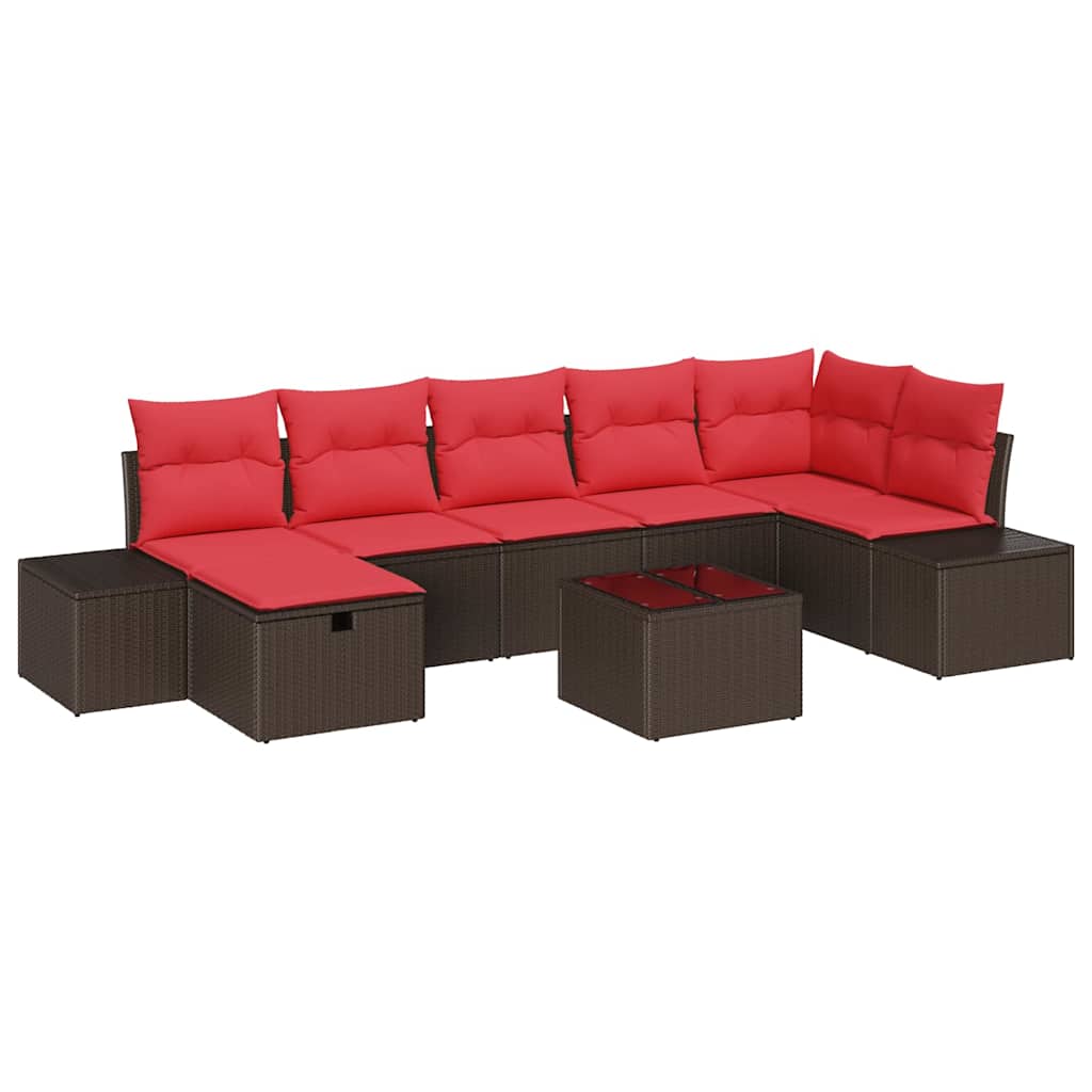 vidaXL Tuinbank Set met kussen 7 pcs Bruin poly rattan