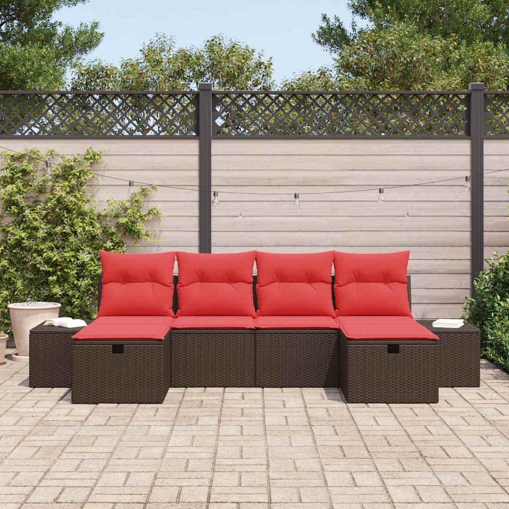 vidaXL Tuinbank Set met kussen 6 pcs Bruin poly rattan