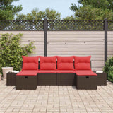 vidaXL Tuinbank Set met kussen 6 pcs Bruin poly rattan