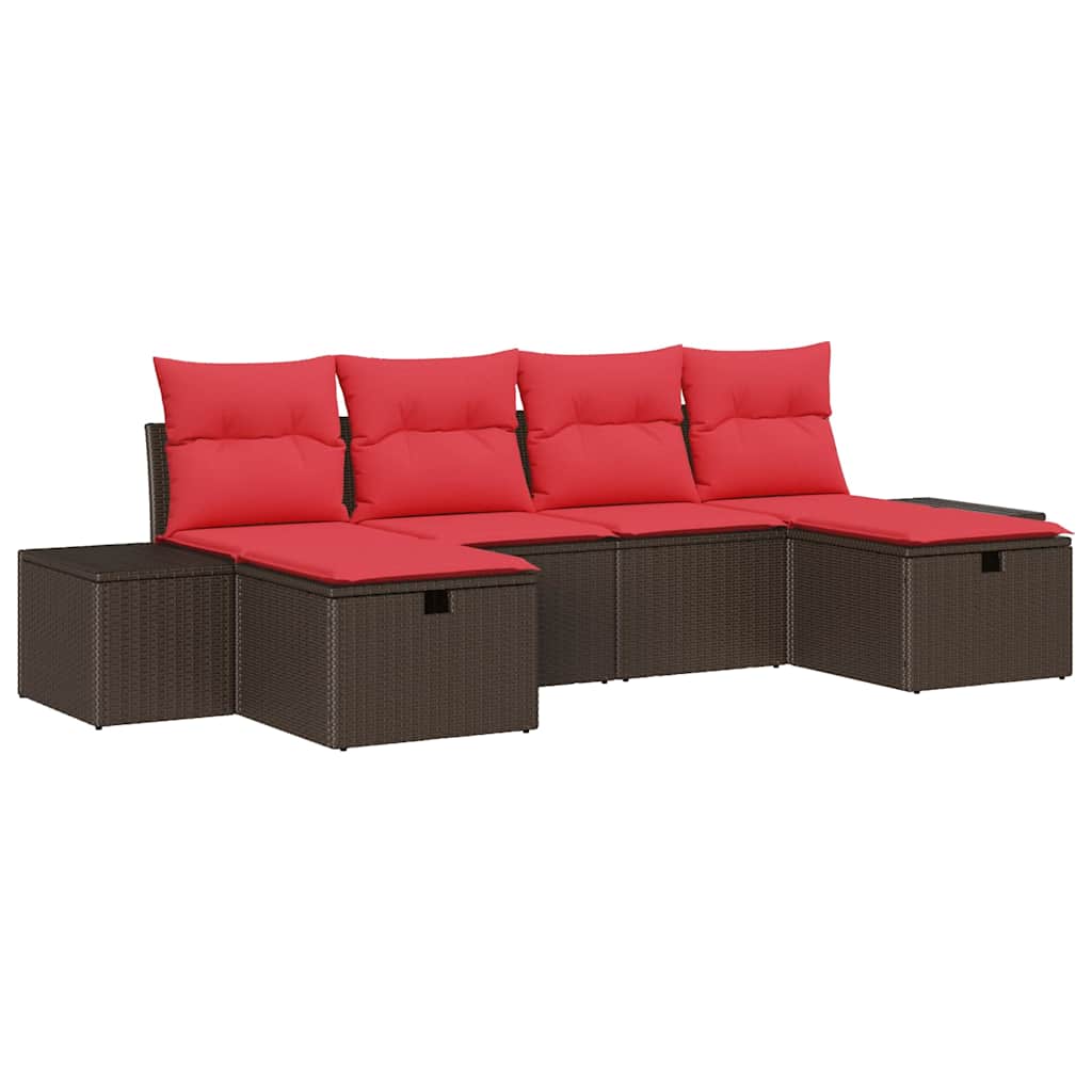 vidaXL Tuinbank Set met kussen 6 pcs Bruin poly rattan