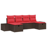 vidaXL Tuinbank Set met kussen 6 pcs Bruin poly rattan