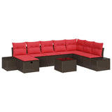 vidaXL Garden Lounge Set with cushions 8 pcs Brown poly rattan