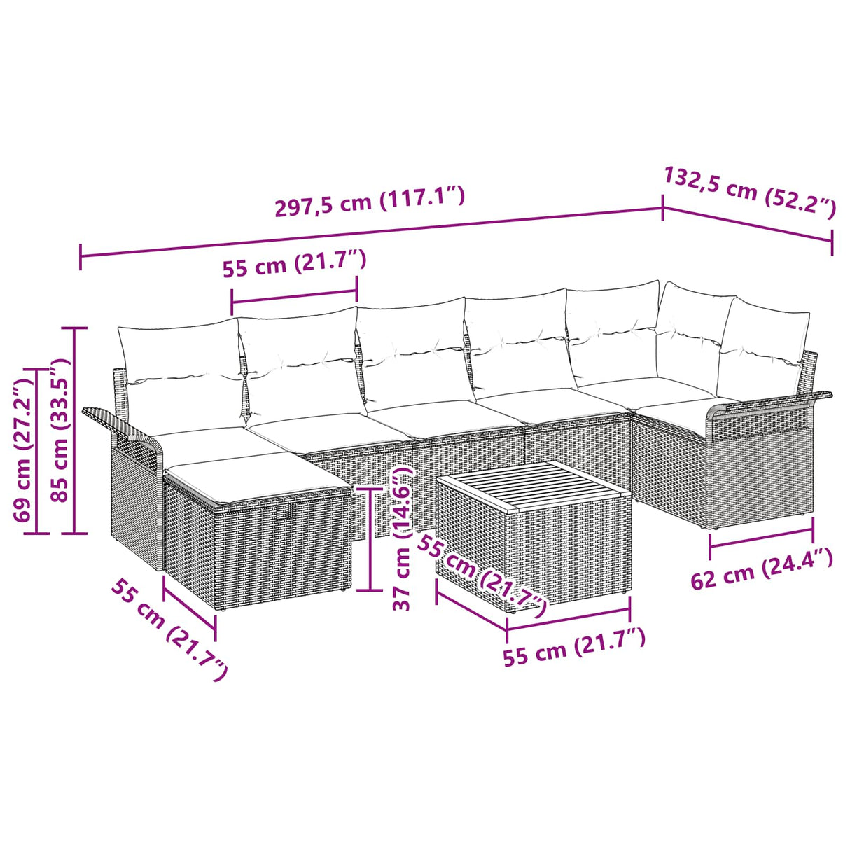 vidaXL Garden Sofa Set with Cushion and Storage 8 pcs Grey poly rattan