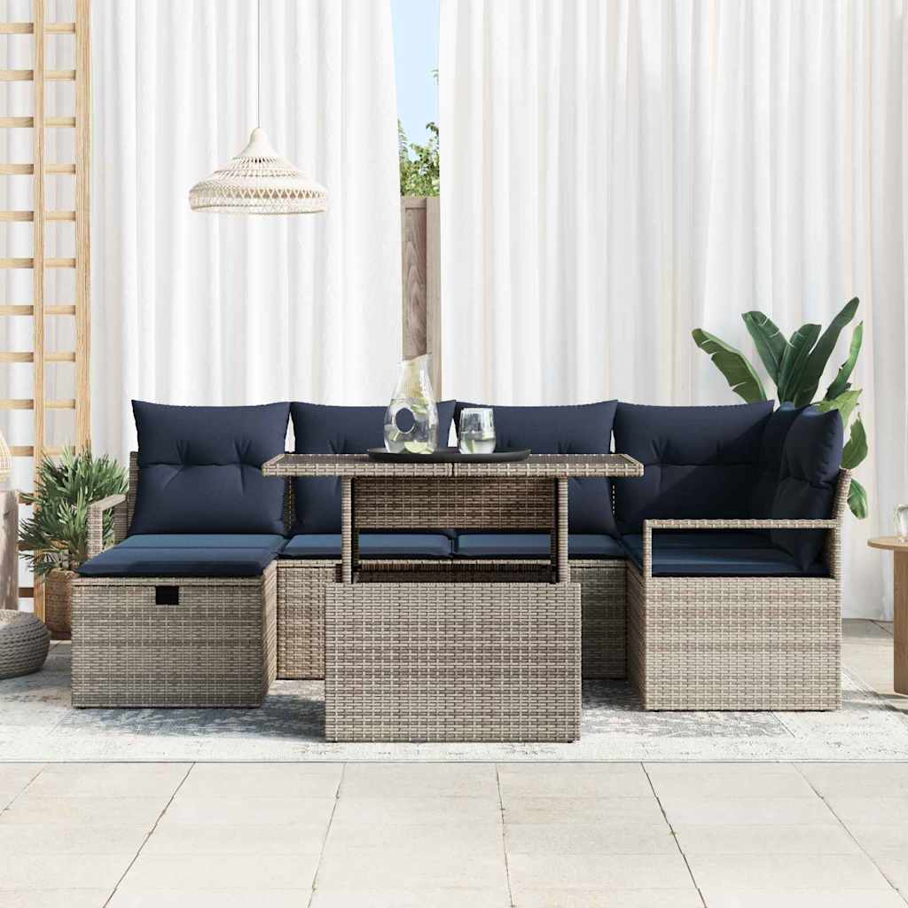 vidaXL Garden Bench Set with Cushion and Storage 7 pcs Brown Poly Rattan