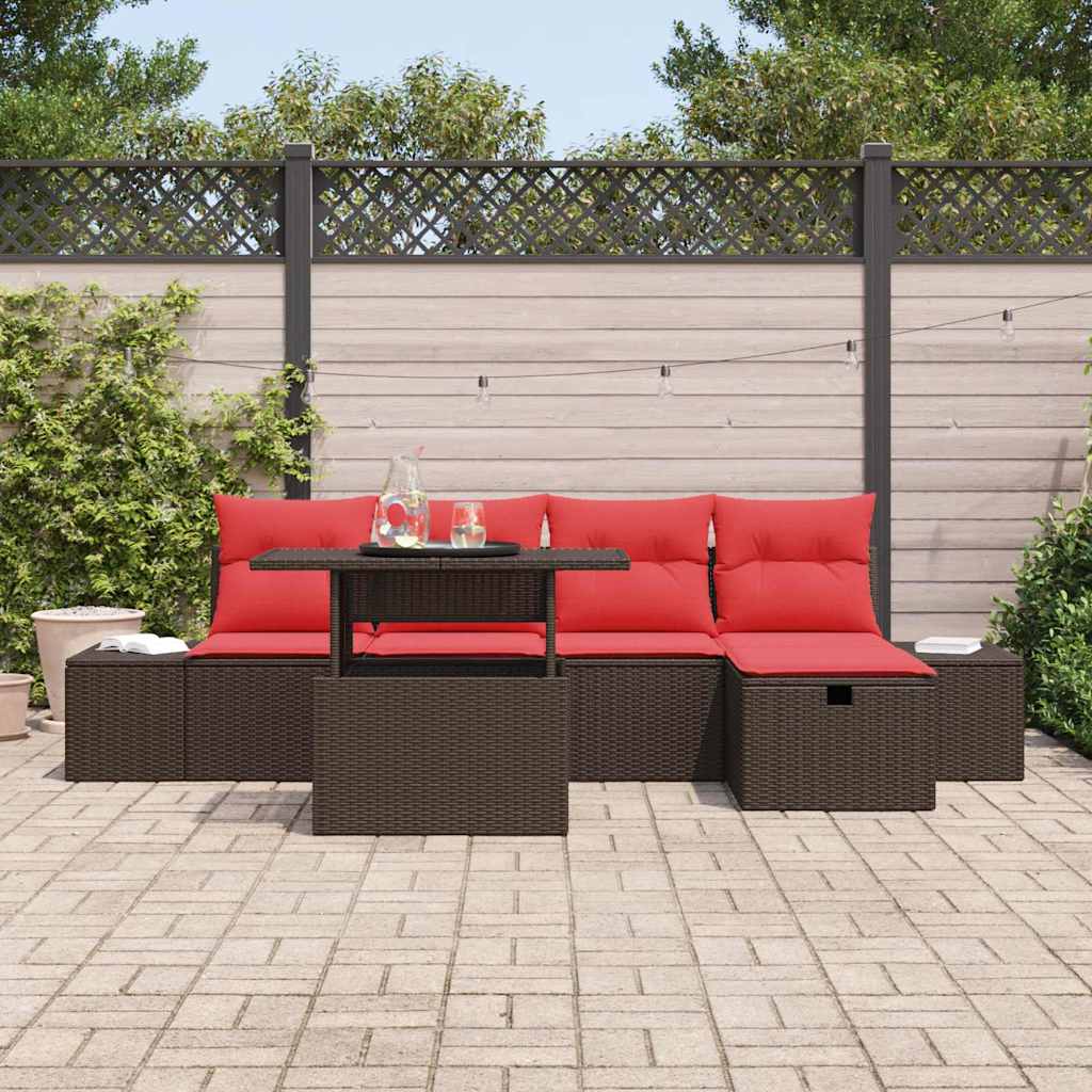 vidaXL Tuinbank Set met kussen met opslag 6 pcs poly rattan