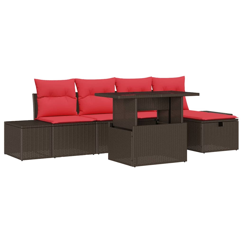 vidaXL Tuinbank Set met kussen met opslag 6 pcs poly rattan