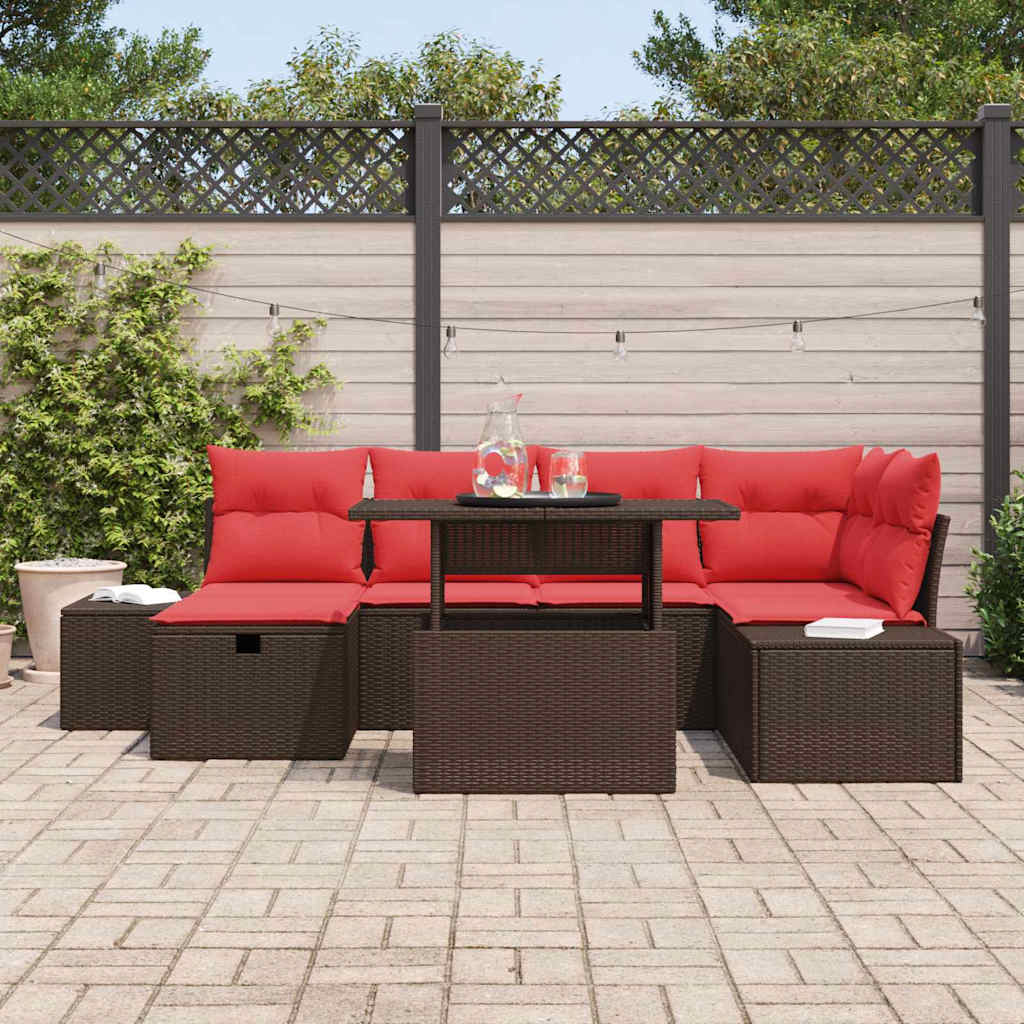 vidaXL Tuinbank Set met kussen met opslag 7 pcs poly rattan
