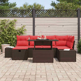 vidaXL Tuinbank Set met kussen met opslag 7 pcs poly rattan