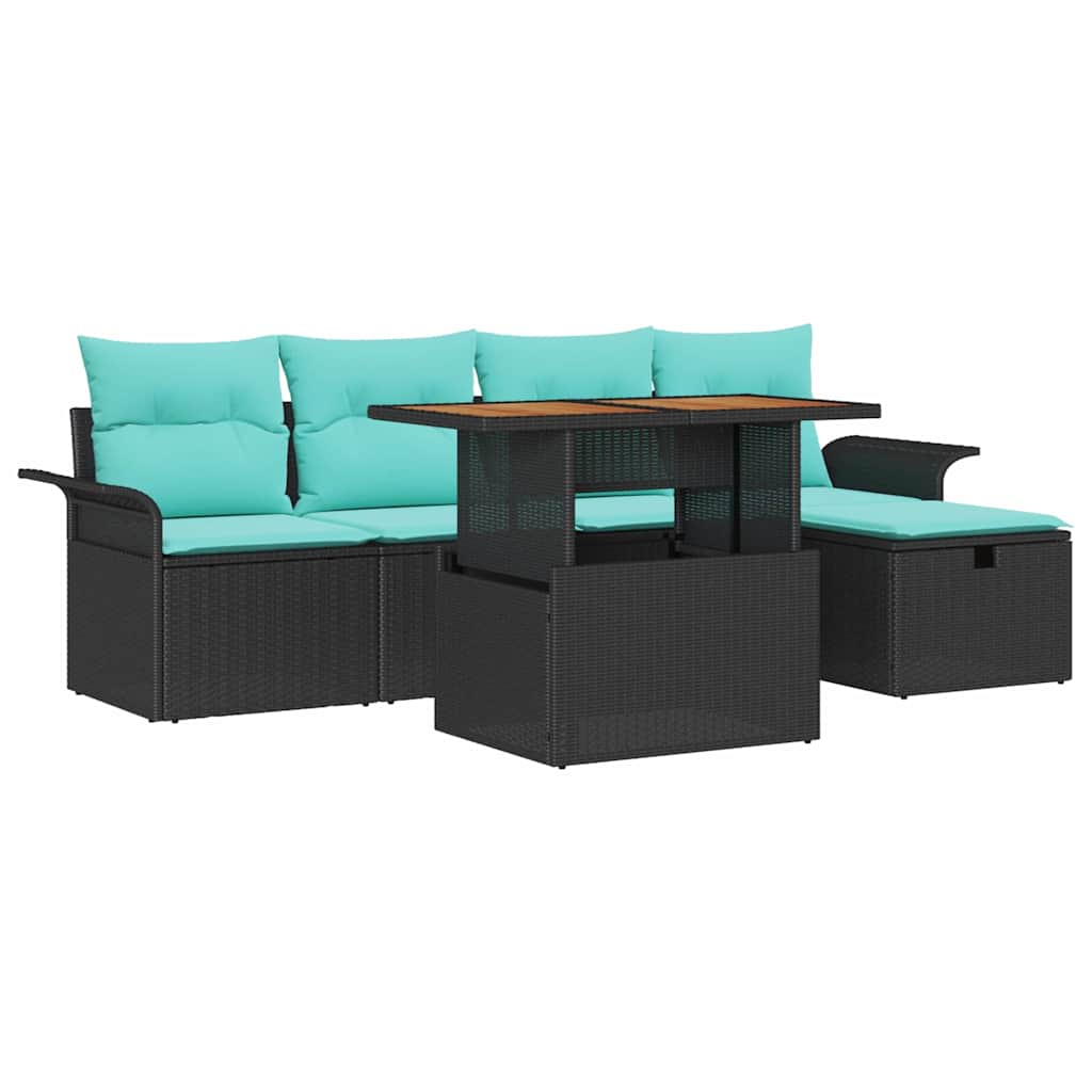 vidaXL Tuinbank Set met kussen met opslag 6 pcs Grijs poly rattan