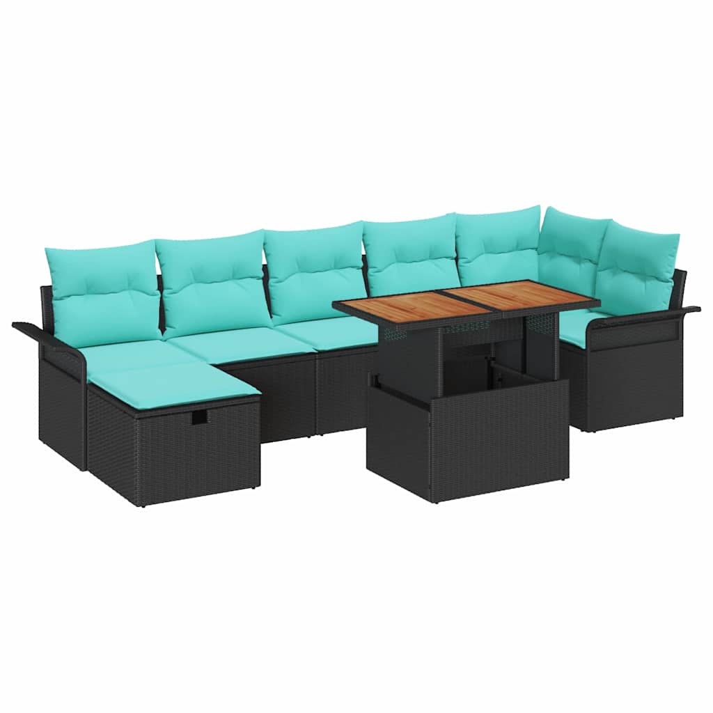 vidaXL Tuinbank Set met kussen met opslag 8 pcs Grijs poly rattan