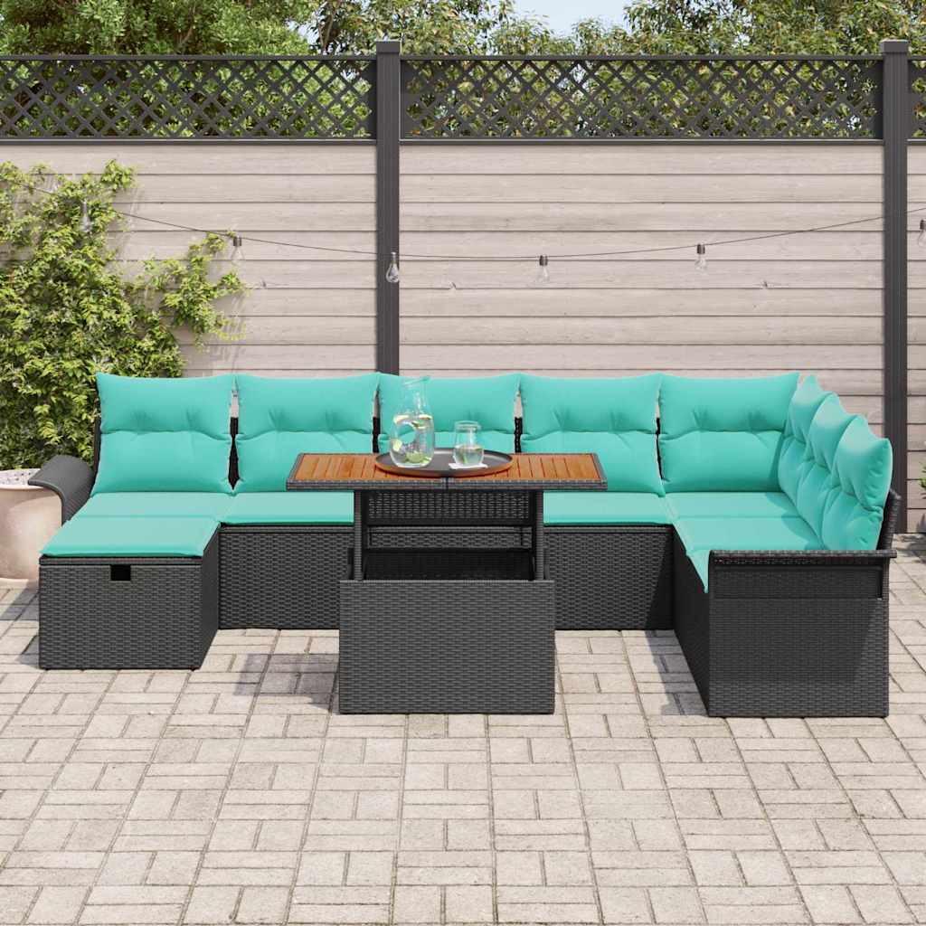 vidaXL Tuinbank Set met kussen met opslag 9 pcs Grijs poly rattan