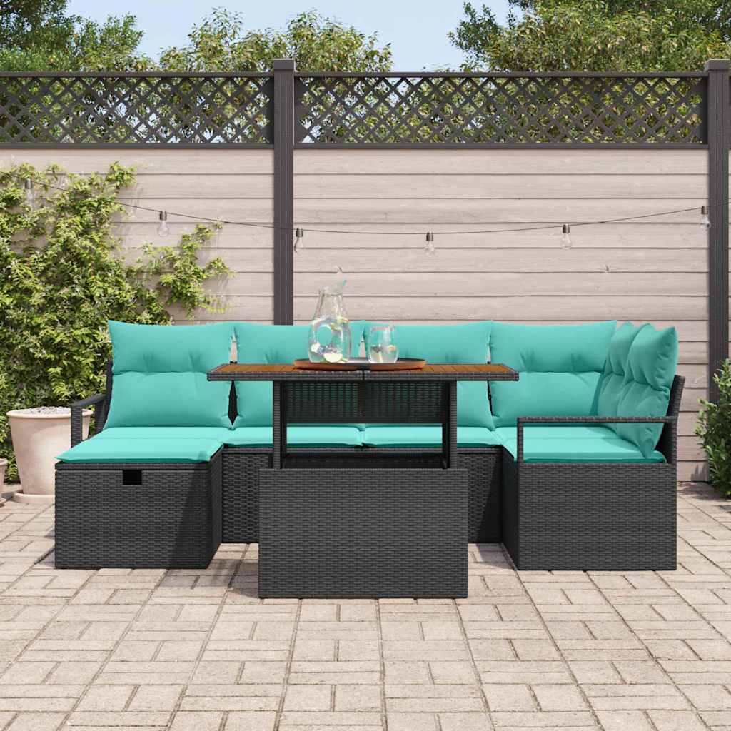 vidaXL Tuinbank Set met kussen met opslag 7 pcs Grijs poly rattan