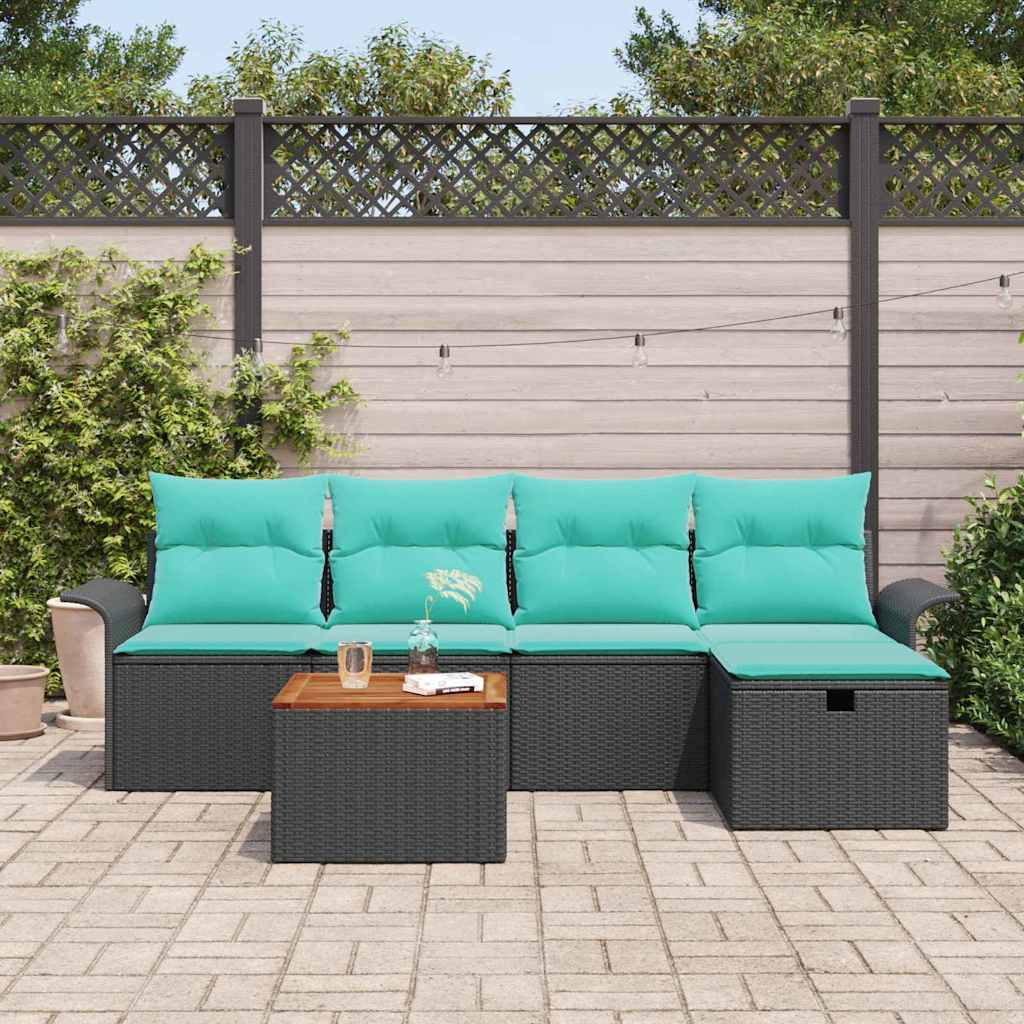 vidaXL Tuinbank Set met kussen met opslag 6 pcs Grijs Poly rattan