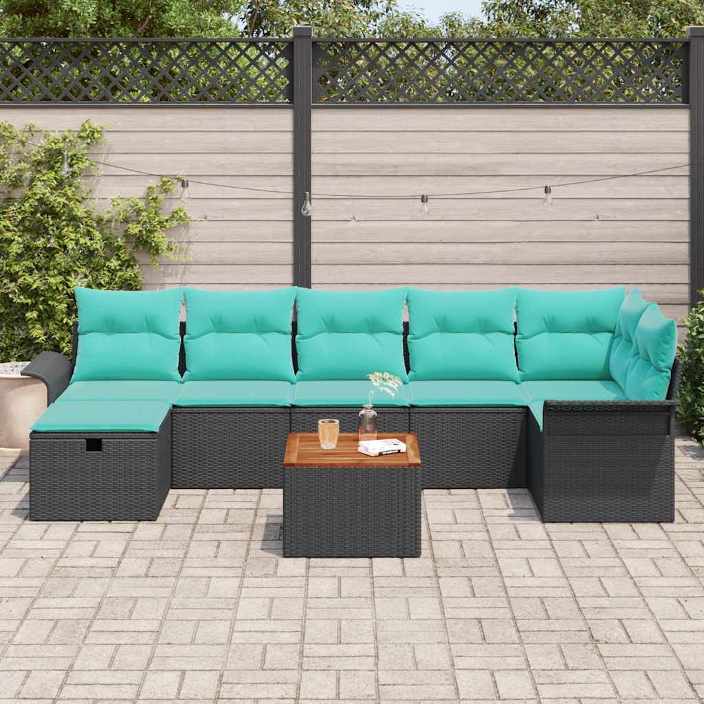vidaXL Tuinbank Set met kussen met opslag 8 pcs Grijs Poly rattan