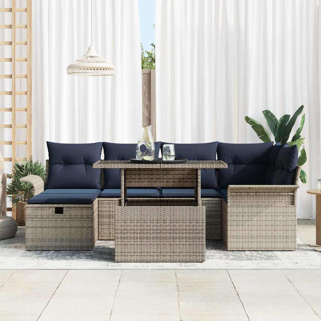 vidaXL Tuinbank Set met kussen met opslag 7 pcs Bruin Poly rattan