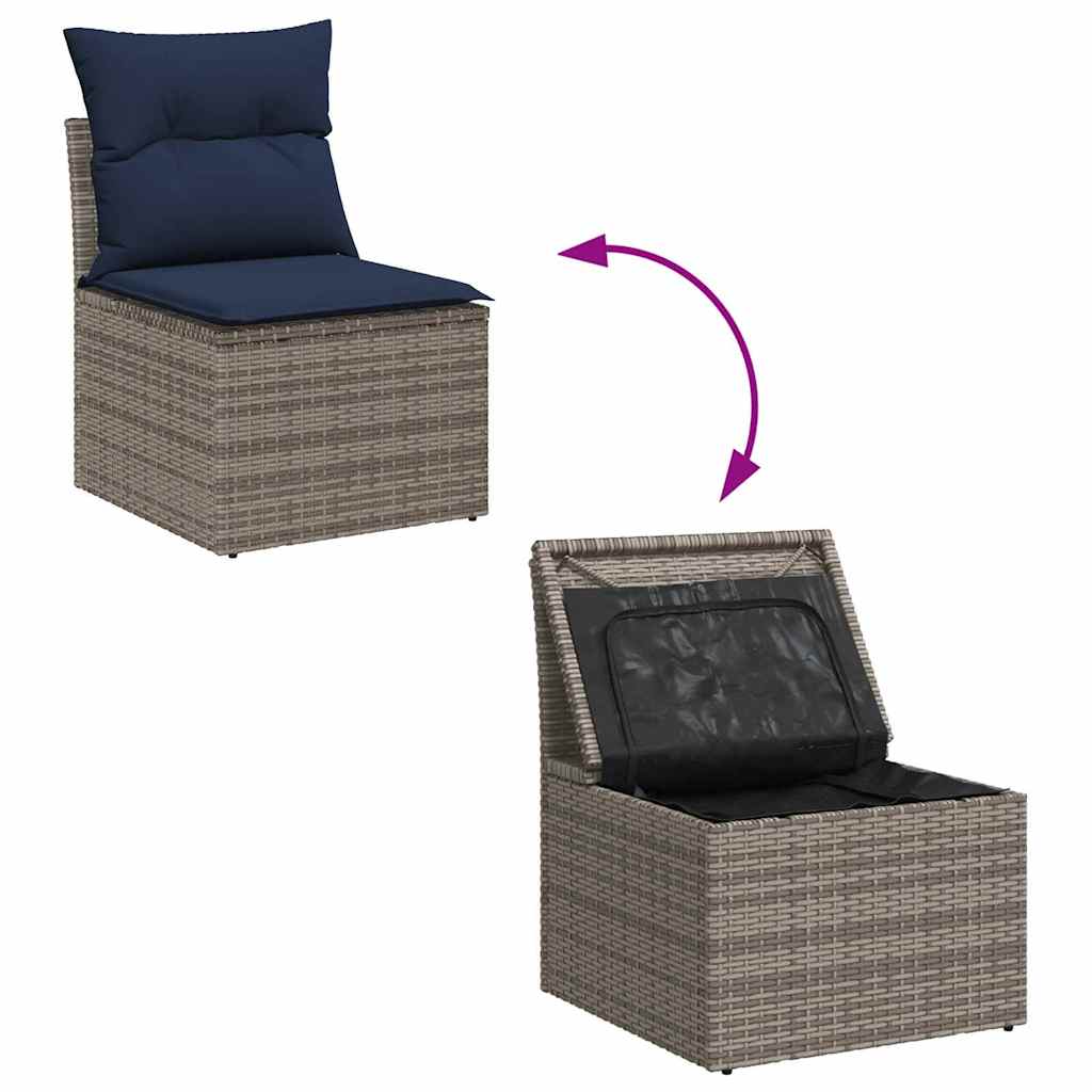 vidaXL Tuinbank Set met kussen met opslag 7 pcs Bruin Poly rattan