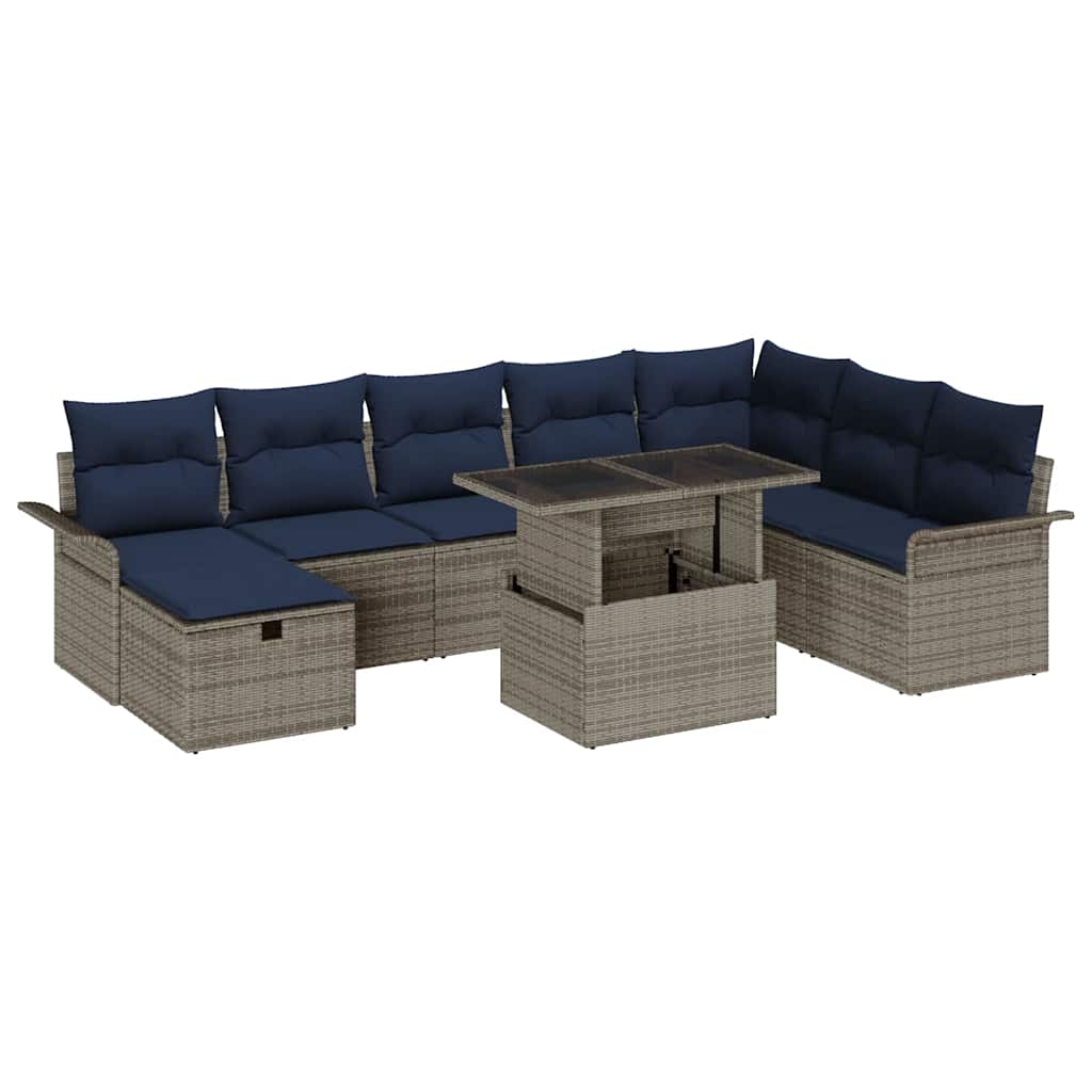 vidaXL Garden Lounge Set with Cushion with Storage 9 pcs Brown Poly Rattan