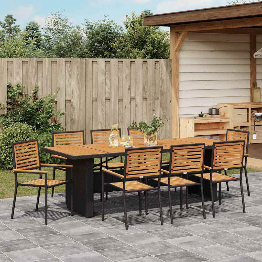 vidaXL Garden Dining Set 9 pcs Black and Brown poly rattan