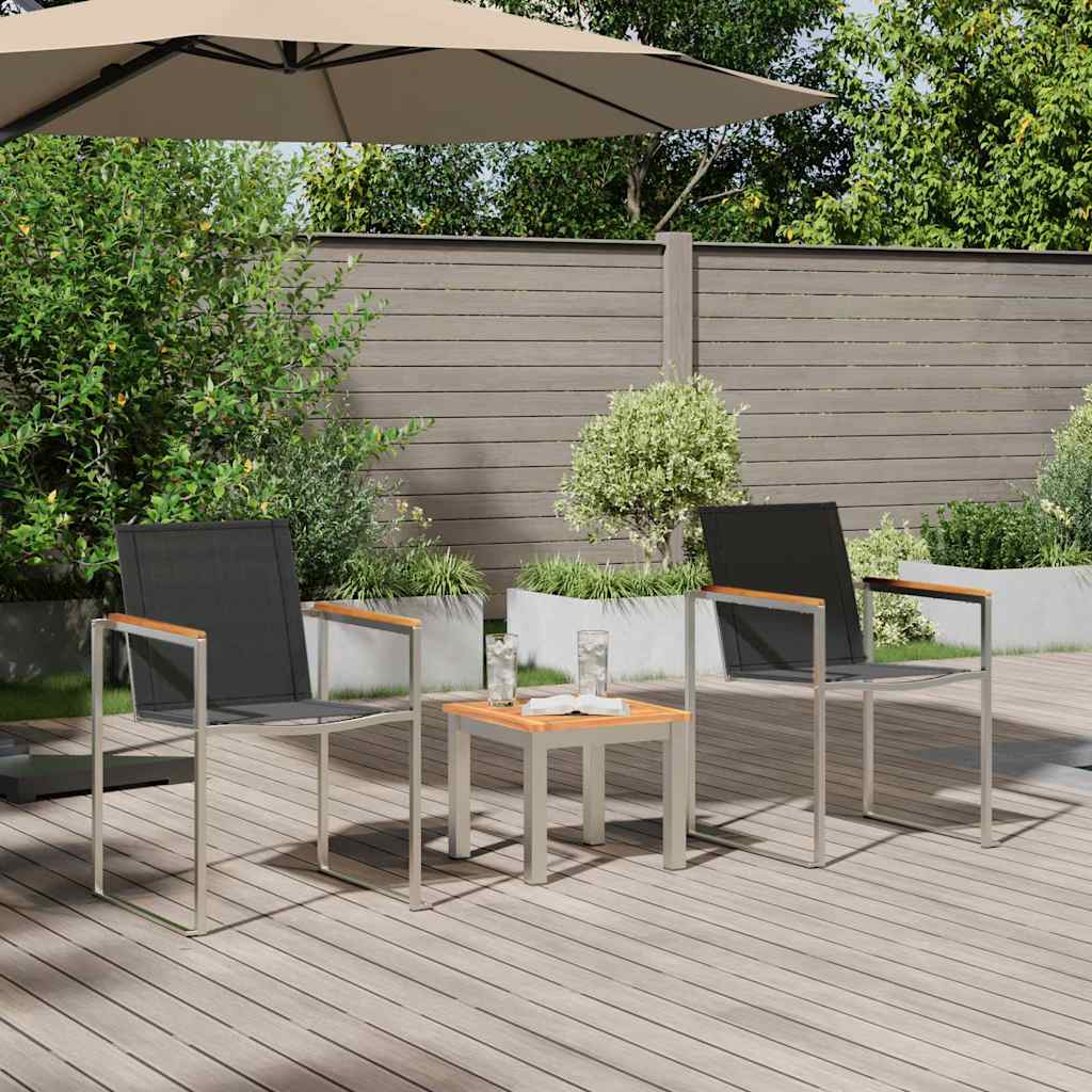 vidaXL Tuin Eettafel Set 3 pcs Bruin en Zwart Massief Acacia Hout
