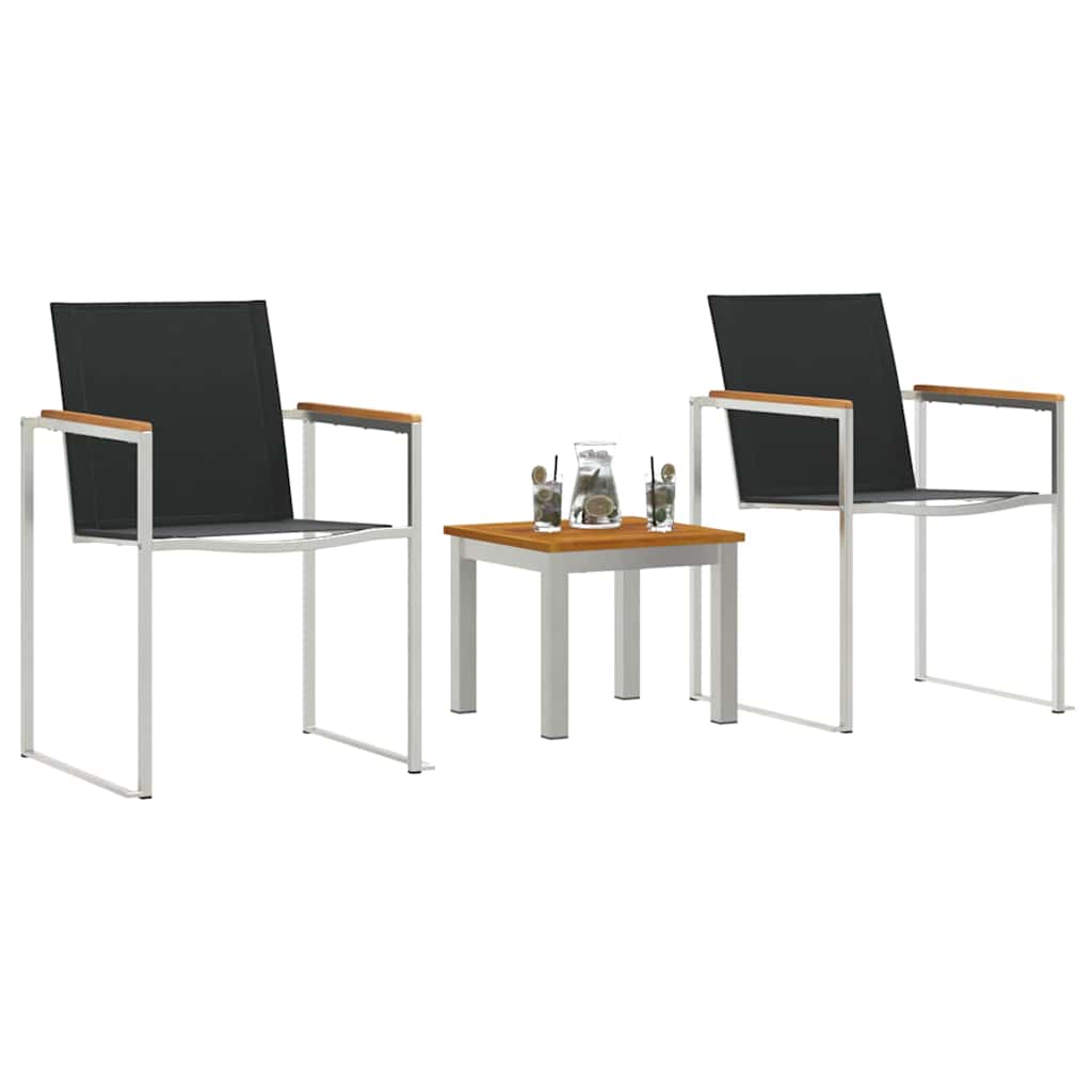 vidaXL Tuin Eettafel Set 3 pcs Bruin en Zwart Massief Acacia Hout