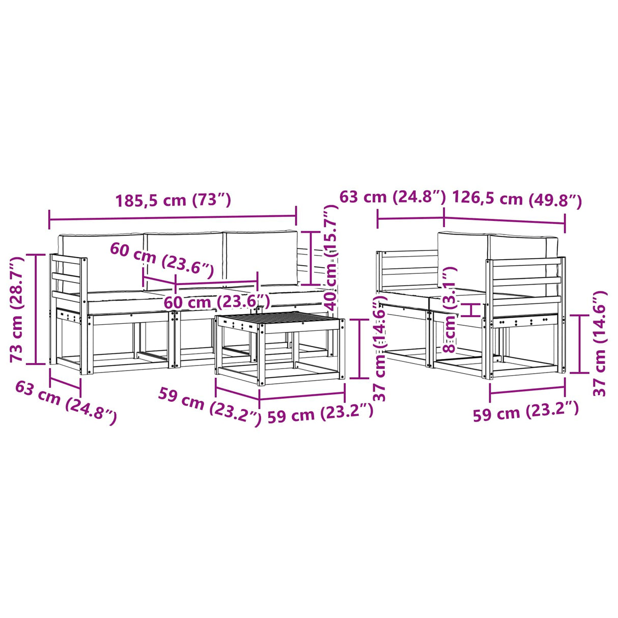 vidaXL Outdoor Sofa Set 6 pcs Natural Solid Acacia Wood