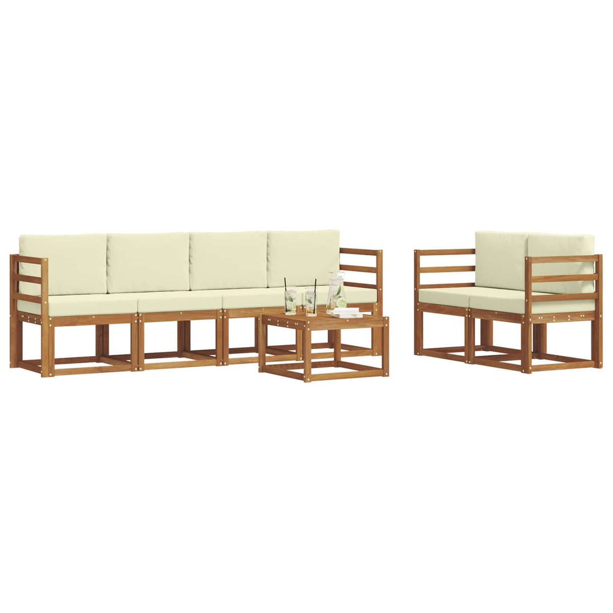 vidaXL Buiten bank set 7 pcs Naturel