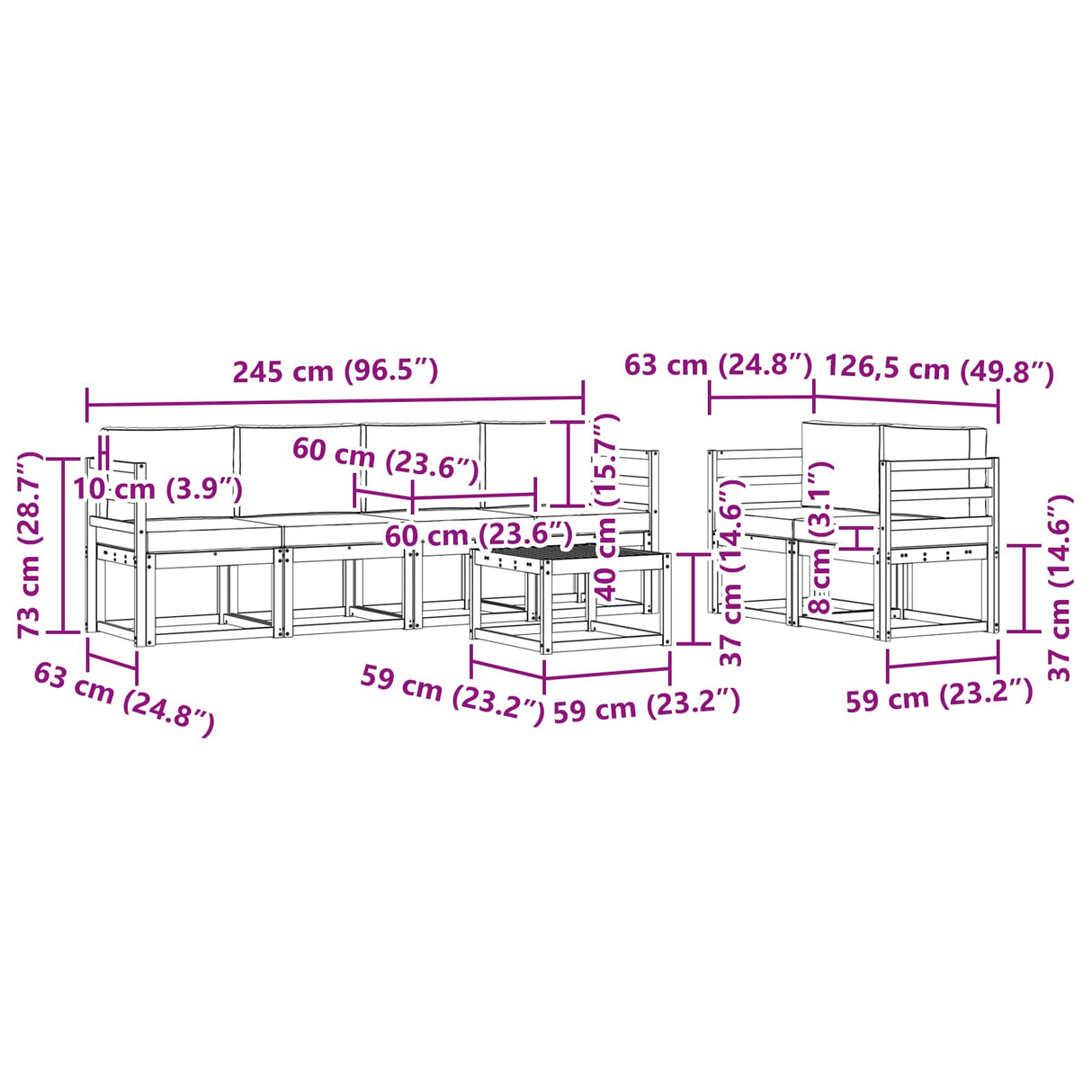 vidaXL Buiten bank set 7 pcs Naturel