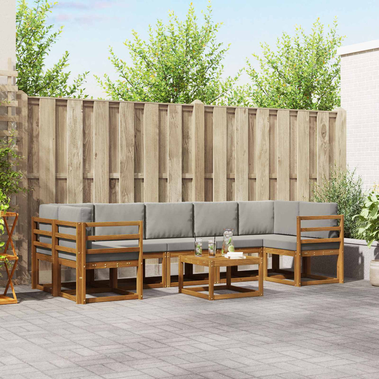 vidaXL Buiten bank set met kussen 8 pcs Natuurlijk en Crème