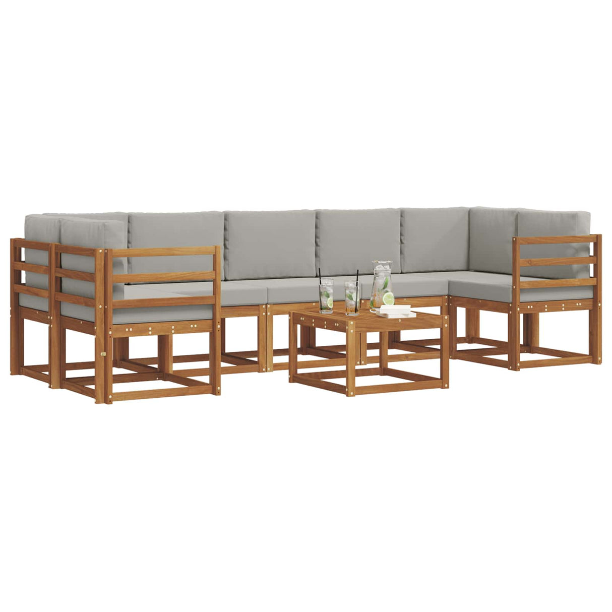 vidaXL Buiten bank set met kussen 8 pcs Natuurlijk en Crème