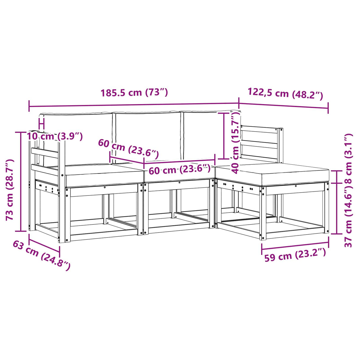 vidaXL Buiten bank set 4 pcs Naturel