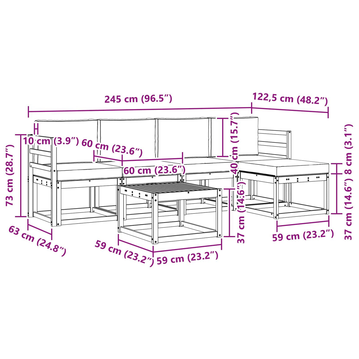 vidaXL Outdoor Sofa Set 6 pcs Natural Solid Acacia Wood