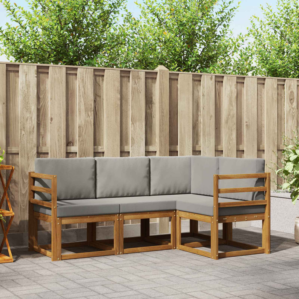 vidaXL Buiten bank set met kussen 4 pcs Natuurlijk en Crème