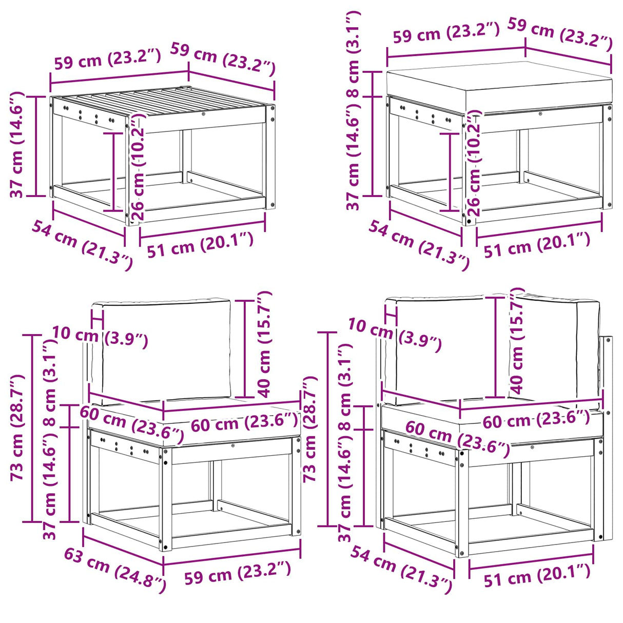 vidaXL Outdoor Bench Set 8 pcs Natural Solid Acacia Wood