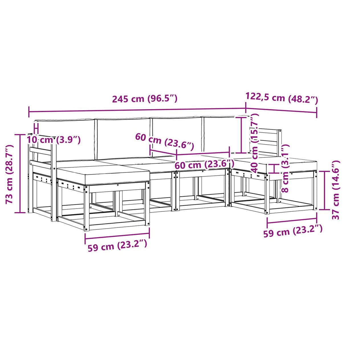 vidaXL Outdoor Sofa Set 6 pcs Natural Solid Acacia Wood