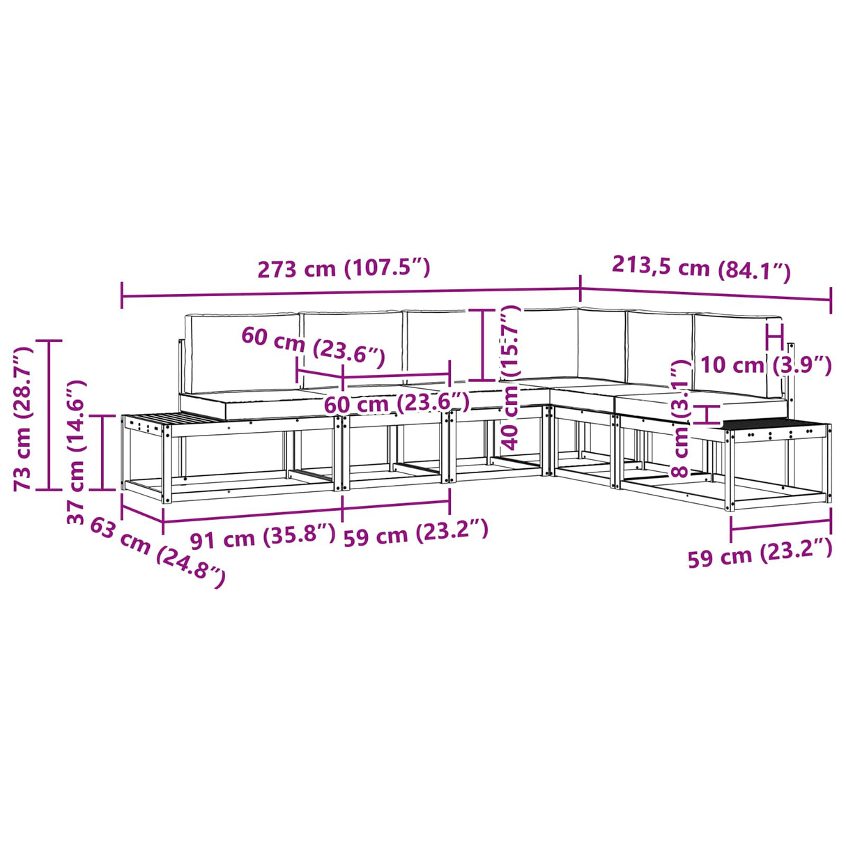 vidaXL Outdoor Sofa Set 6 Piece Natural Solid Acacia Wood