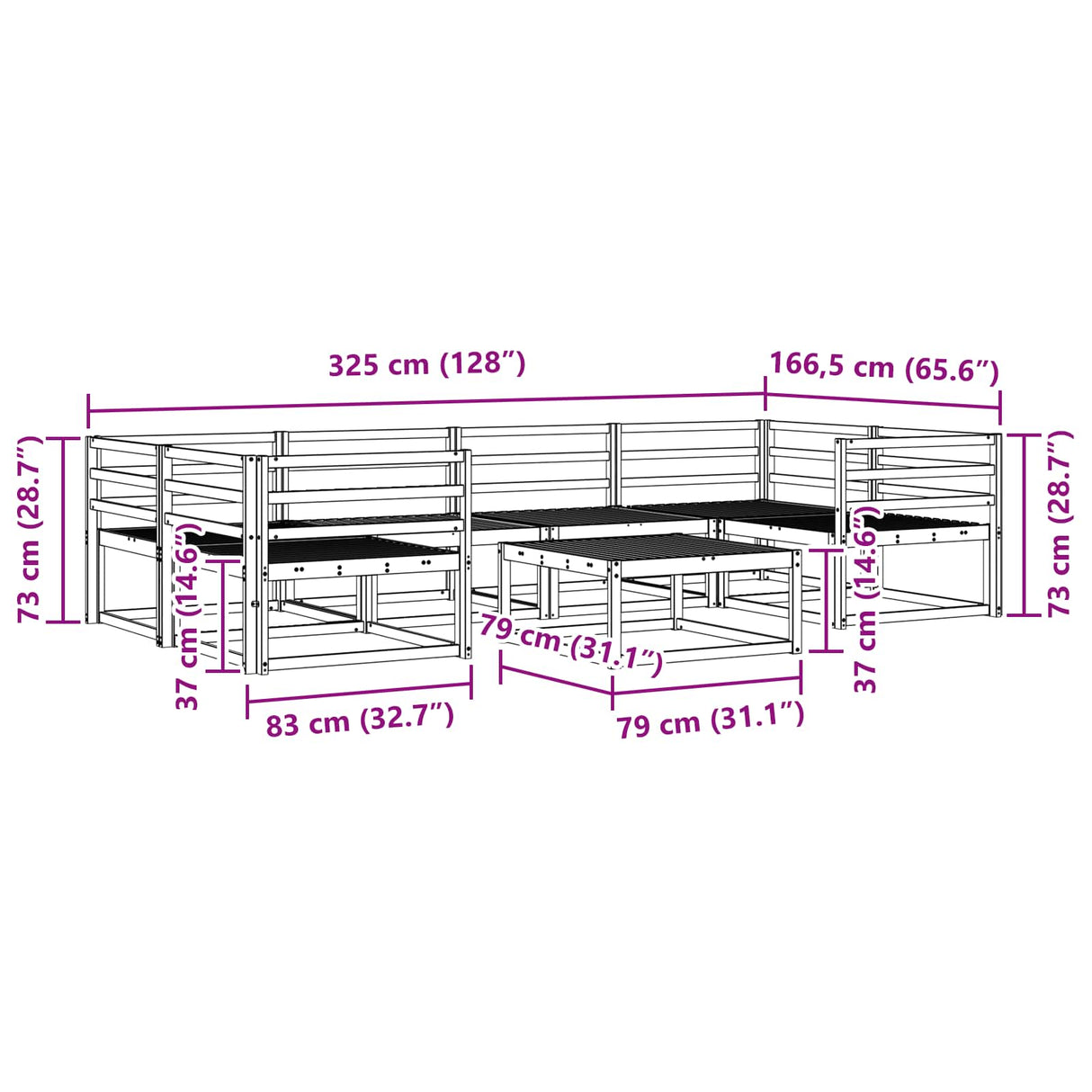 vidaXL Ensemble de 7 bancs de jardin en bois d'acacia massif Naturel