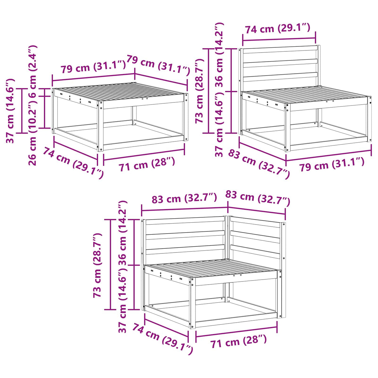 vidaXL Ensemble de 7 bancs de jardin en bois d'acacia massif Naturel
