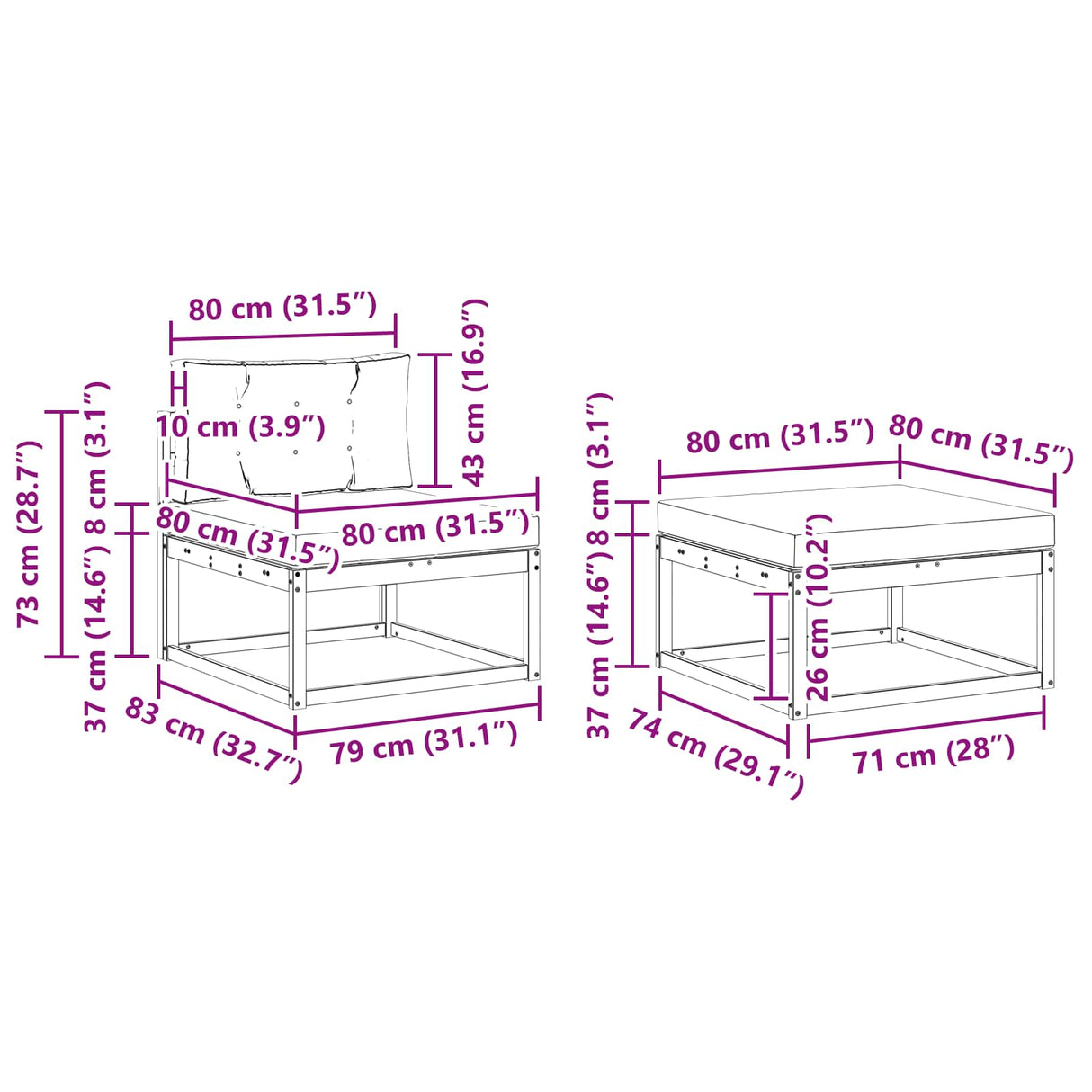 vidaXL Outdoor Sofa Set 4 pcs Natural Solid Acacia Wood