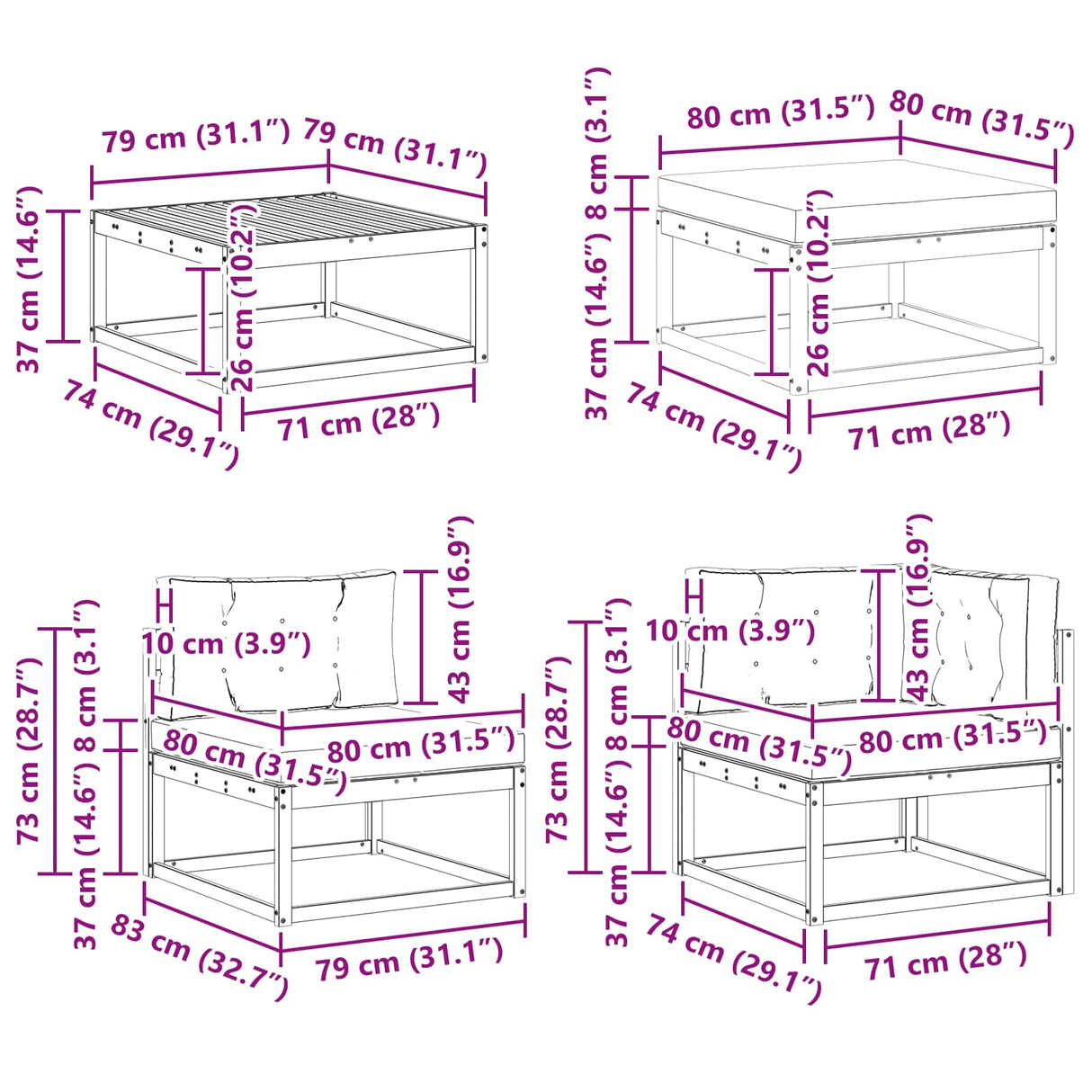 vidaXL Buiten bank set 8 pcs Naturel Massief Acacia Hout