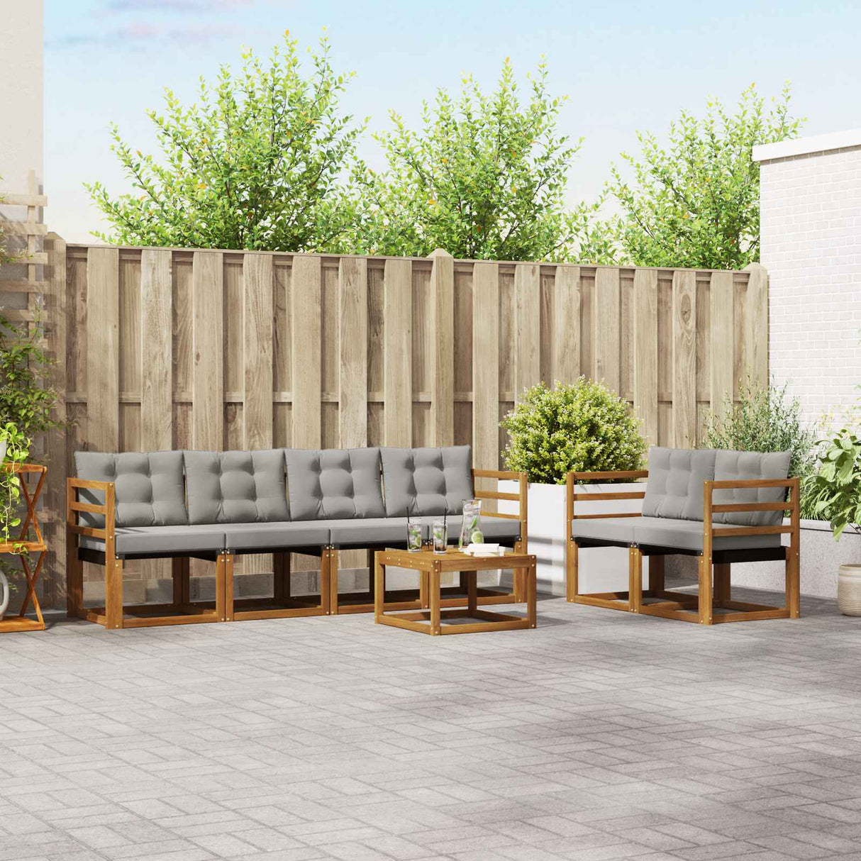 vidaXL Buiten bank set met kussen 7 pcs Natuurlijk en Crème
