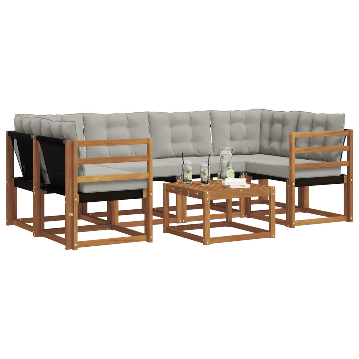 vidaXL Buiten bank set met kussen 7 pcs Natuurlijk en Crème