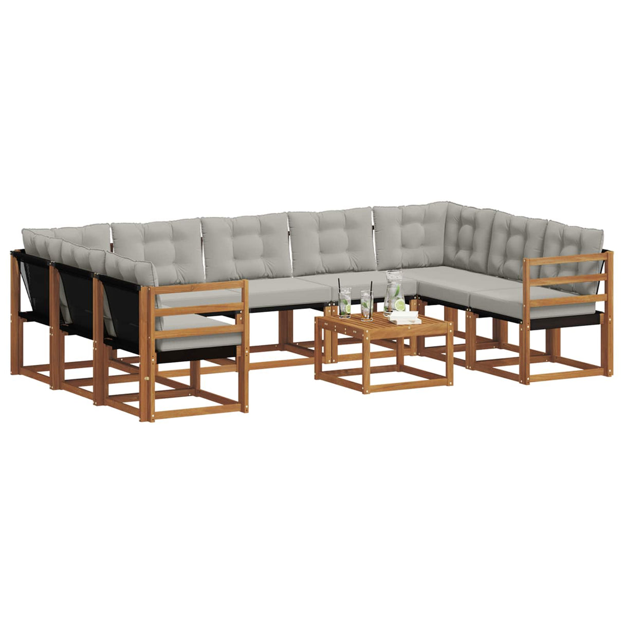 vidaXL Outdoor Sofa Set 10 pcs Natural and Cream Solid Acacia Wood