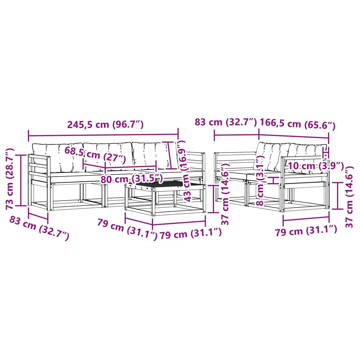 vidaXL Buiten bank set met kussen 6 pcs Natuurlijk en Crème