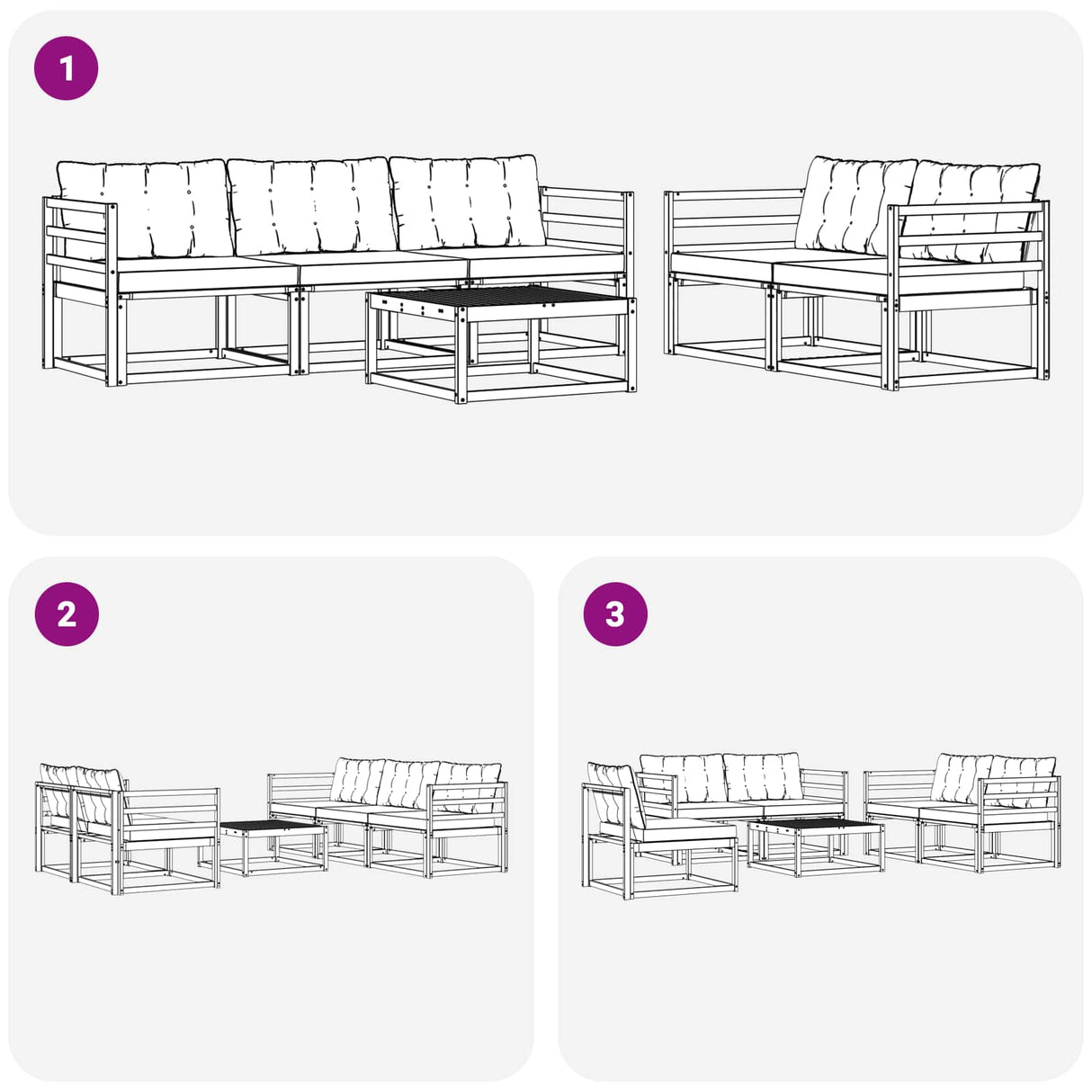 vidaXL Buiten bank set met kussen 6 pcs Natuurlijk en Crème