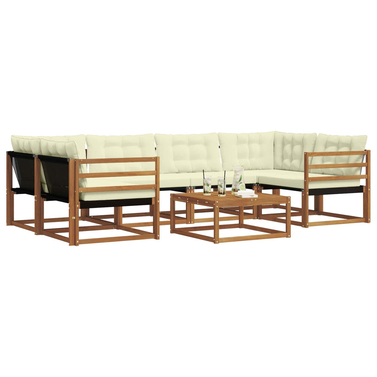 vidaXL Buiten bank set met kussen 7 pcs Natuurlijk en Crème