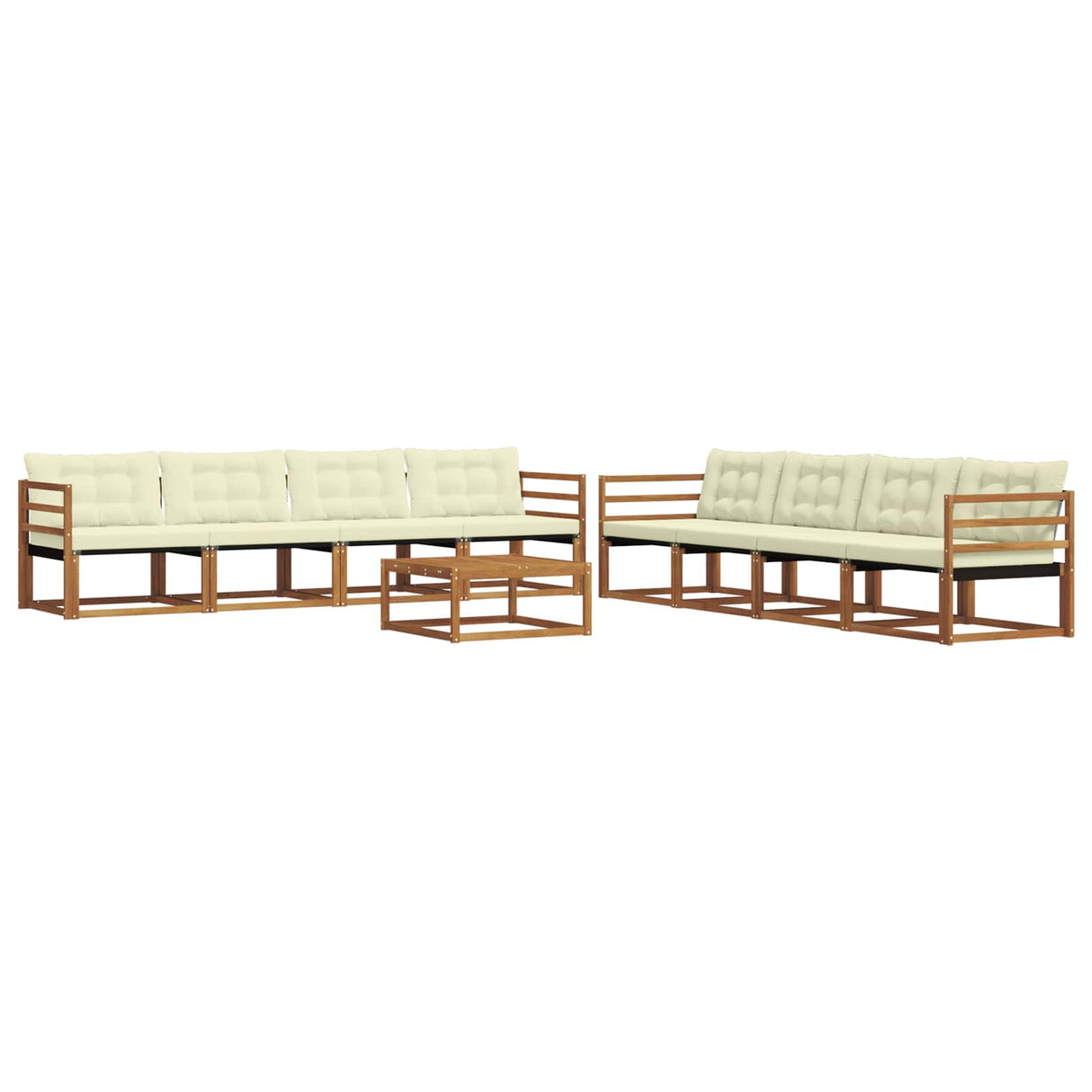 vidaXL Buiten bank set met kussen 9 pcs Natuurlijk en Crème